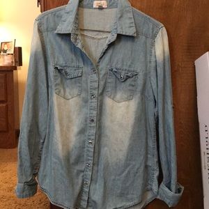 Large jean blue long sleeve button up